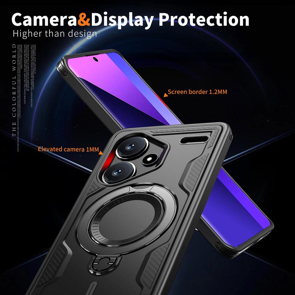 For Xiaomi Redmi Note 13 Pro Plus 5G Case Military Armor Shockproof 360° Rotating Magnetic Ring Stand TPU Plastic Phone Cover