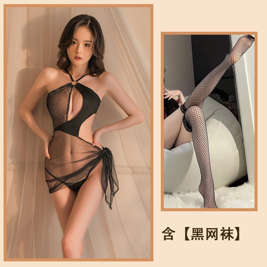 Sex Underwear Passion Flash Girl Transparent Slim Sling Perspective Temptation Deep V Hollow Slim Nightdress
