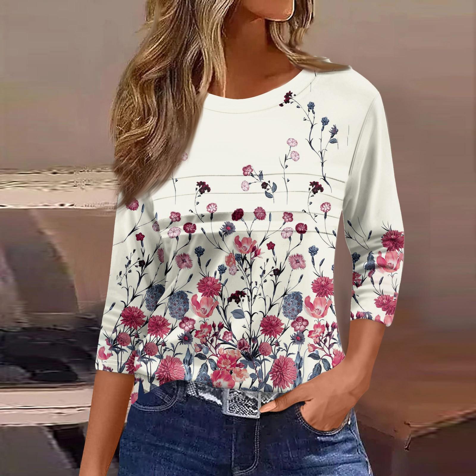 

Женская мода повседневный свободный топ с рукавом 3/4 в полоску с круглым вырезом L бежевый