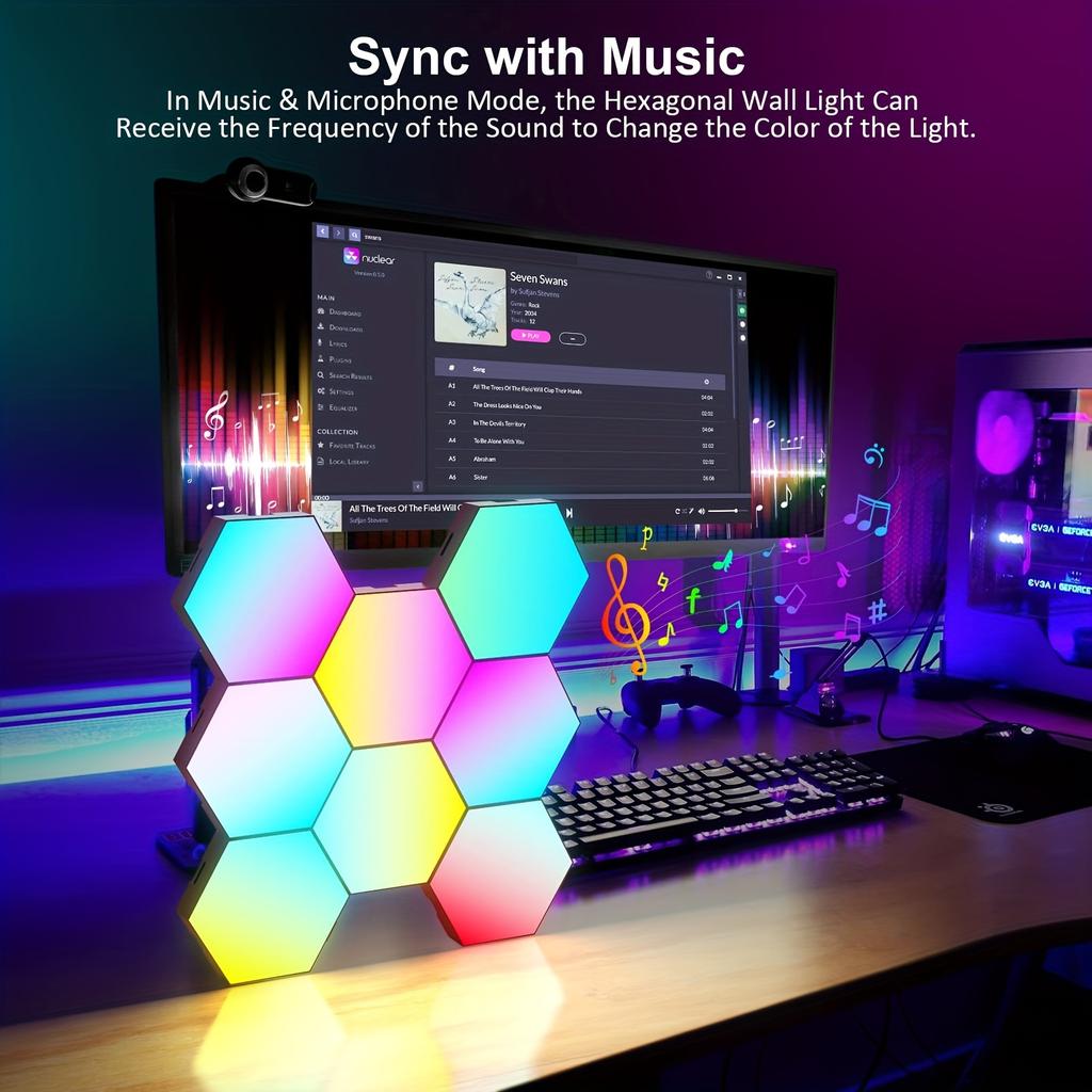 6/10pcs Hexagon Wall Light RGB Panel - Smart APP RGB Hexagonal Modular Gaming Light Music With Sync Honeycomb Shape Panels, Hexagon Lights For Bedroom