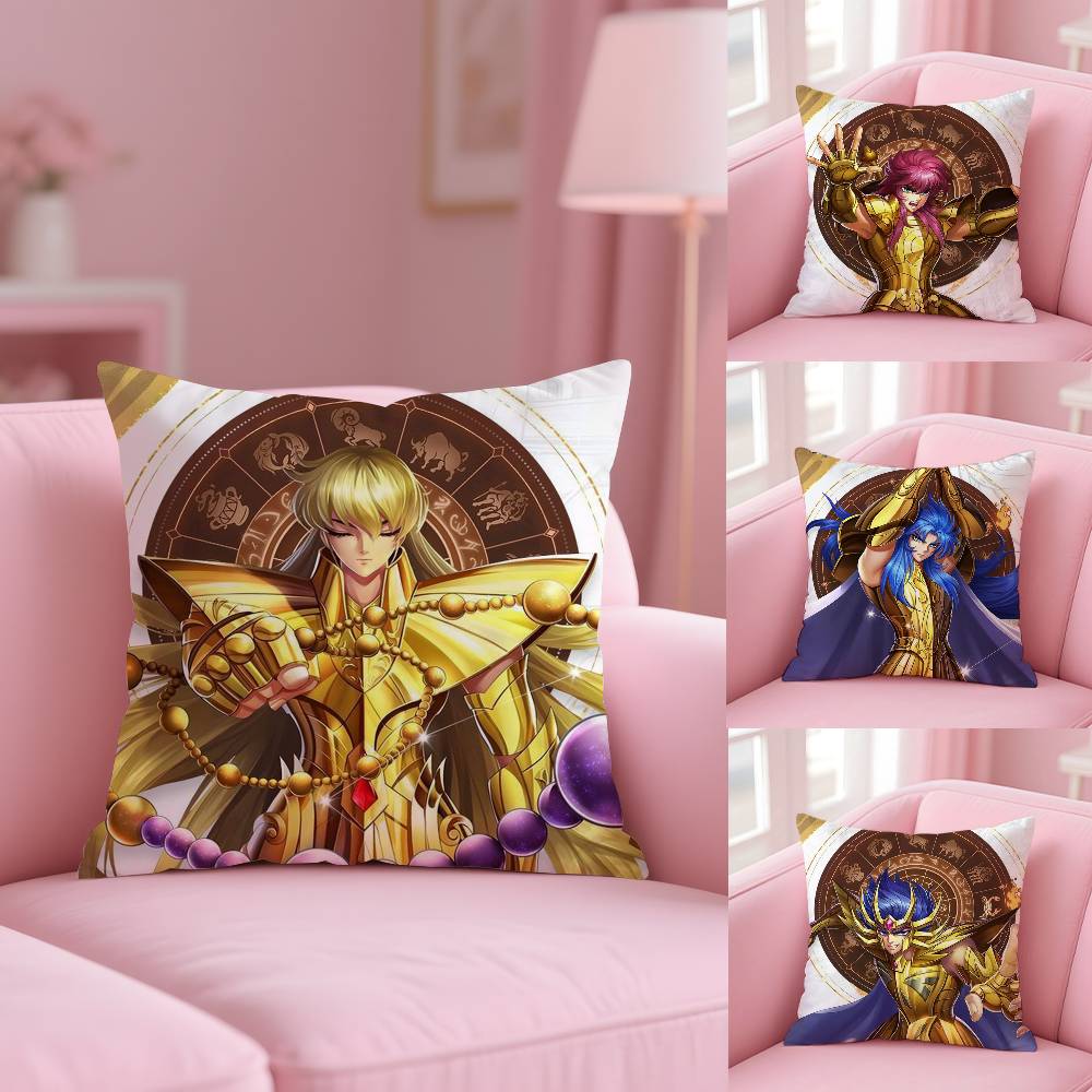 Animation 12 Gold S-Saint S-Seiya Kissenbezug Anti-Hausstaubmilben Kissenbezug Unsichtbarer Reißverschluss Seidig Kurzer Plüsch Sofakissenbezug