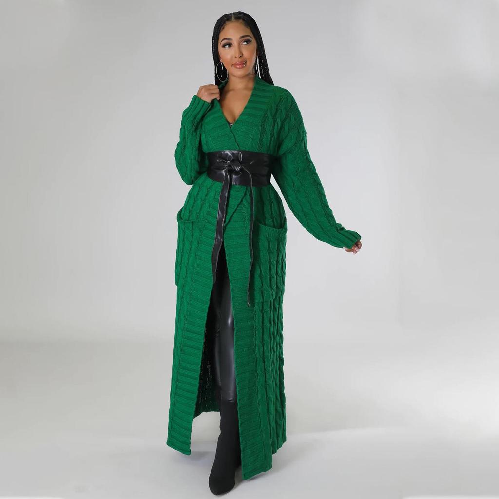 2025 New Women's Fashion Long Sleeve Pocket Cardigan – Autumn/Winter Pure Color Sweater