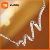 Huitan Aesthetic Wave Shaped Pendant Necklace for Women Wedding Engagement Fashion Accessories Inlaid Shiny CZ Versatile Jewelry