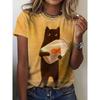 Women's round-neck T-shirt with a cat pattern print