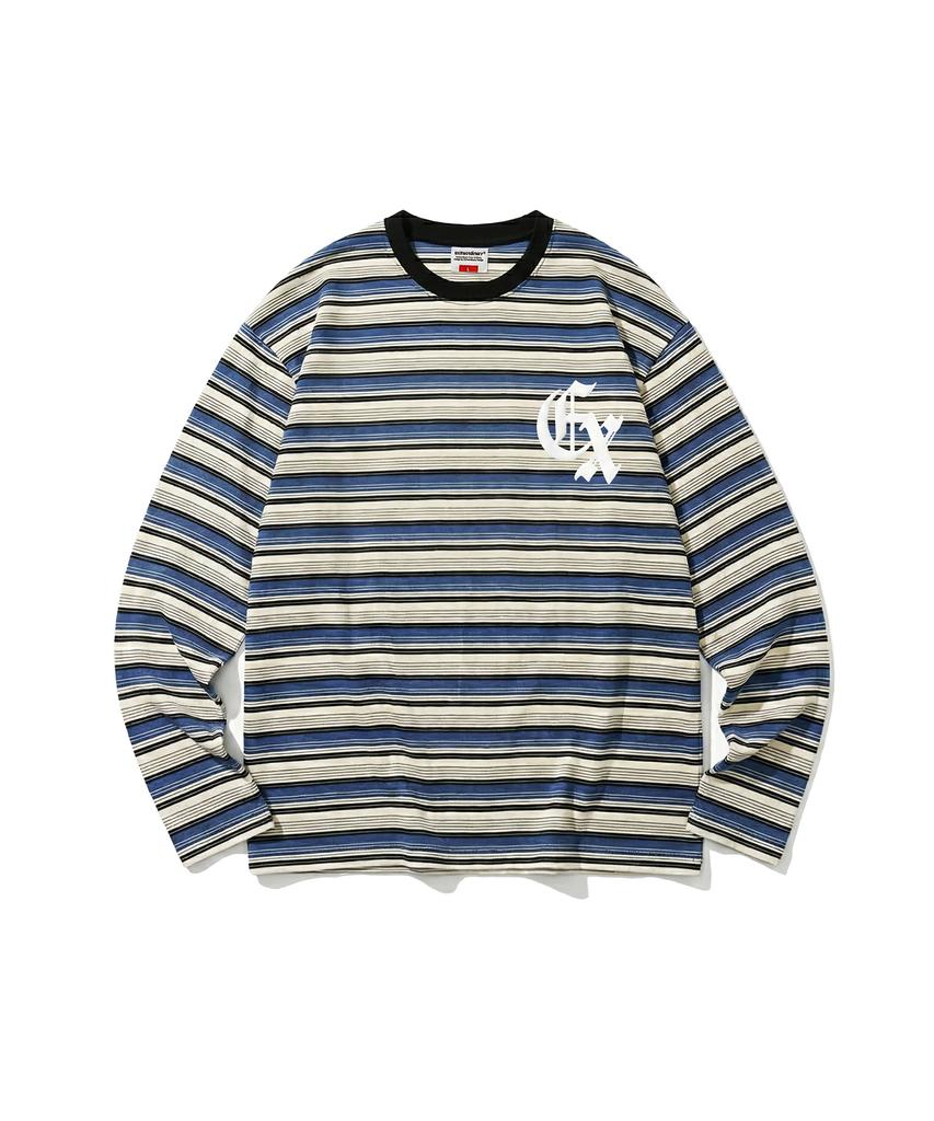 EXTRAORDINARY Gothic Logo Stripe Ls Tee Blue