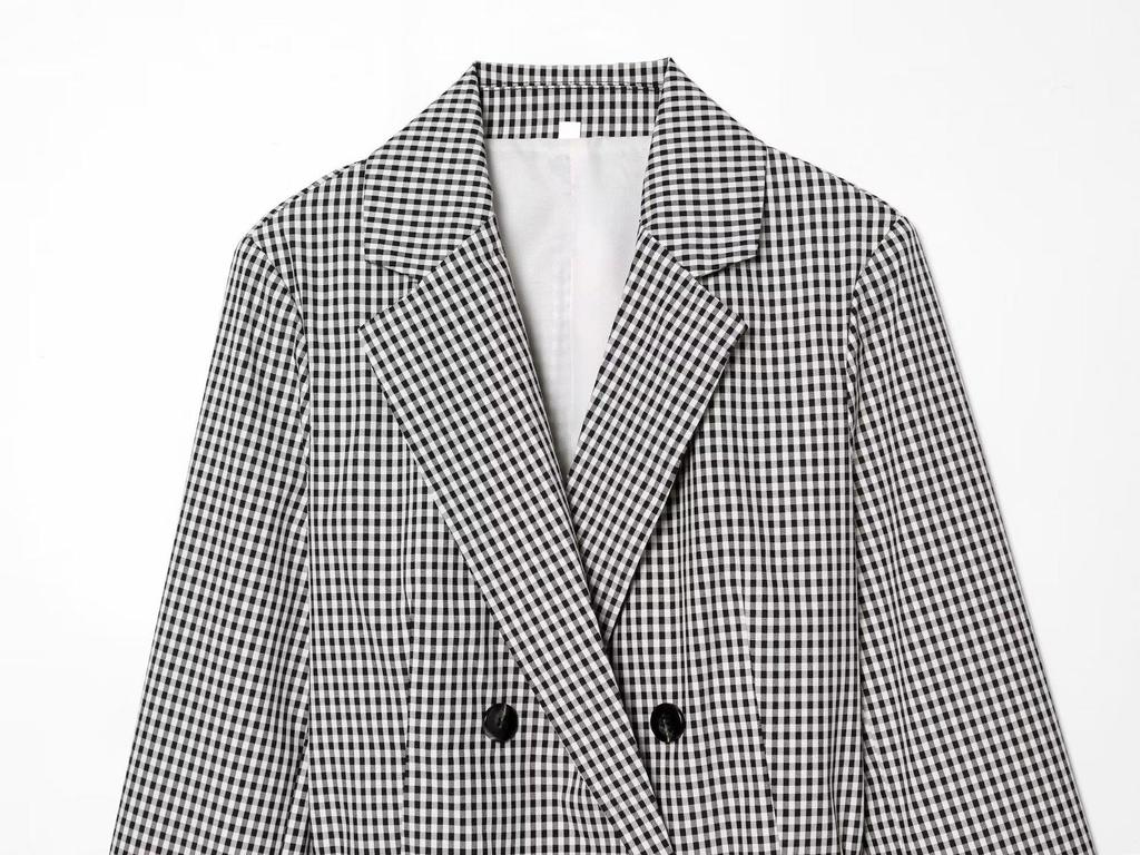 2026 Spring Women's Plaid Belted Blazer Jacket - European & American Style