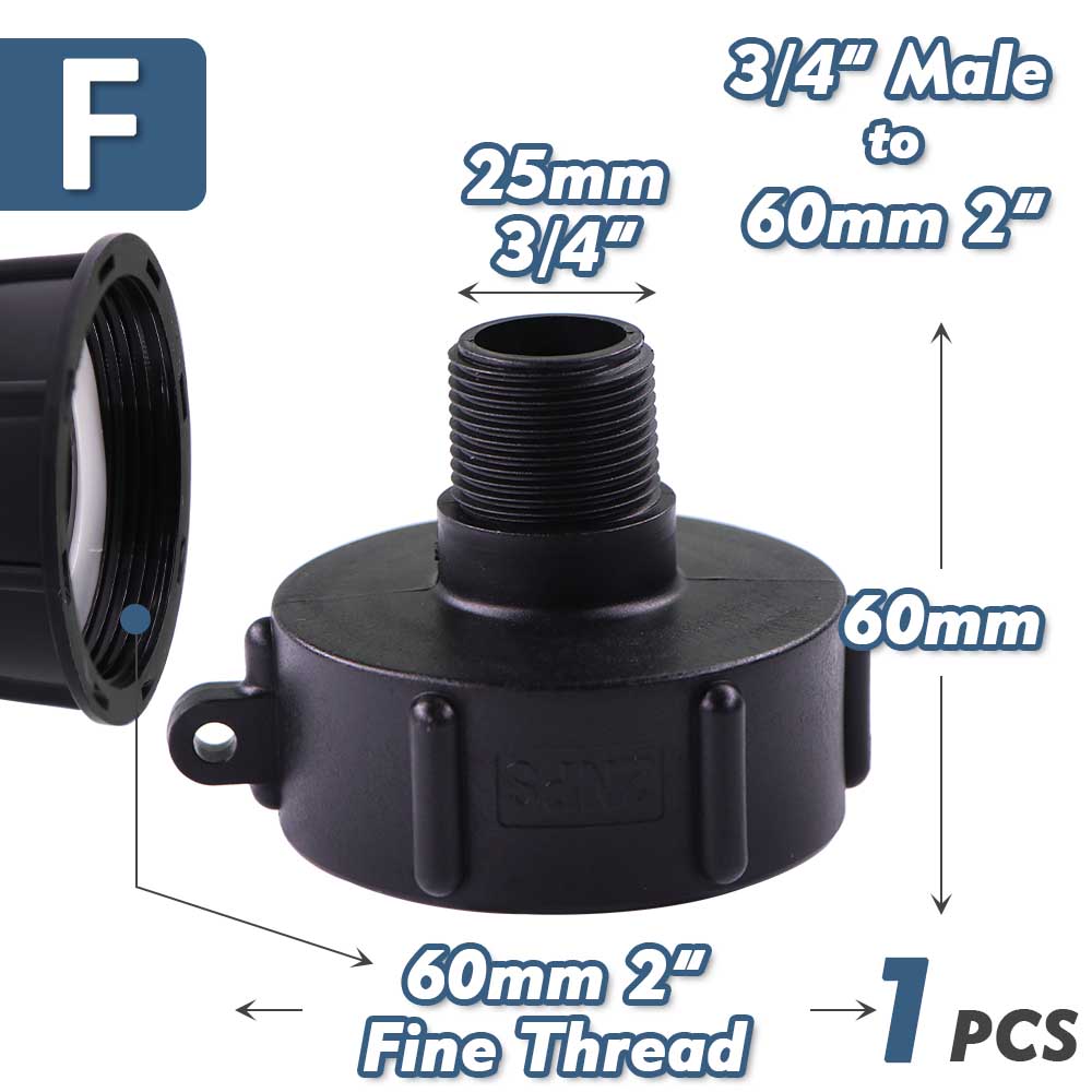 1/2" 3/4" 1" 1.5" 2" 3" 4" IBC Water Tank Conver Adapter Fine X Coarse Thread 1000L Ton Barrel Garden Irrigation Valve Fittings