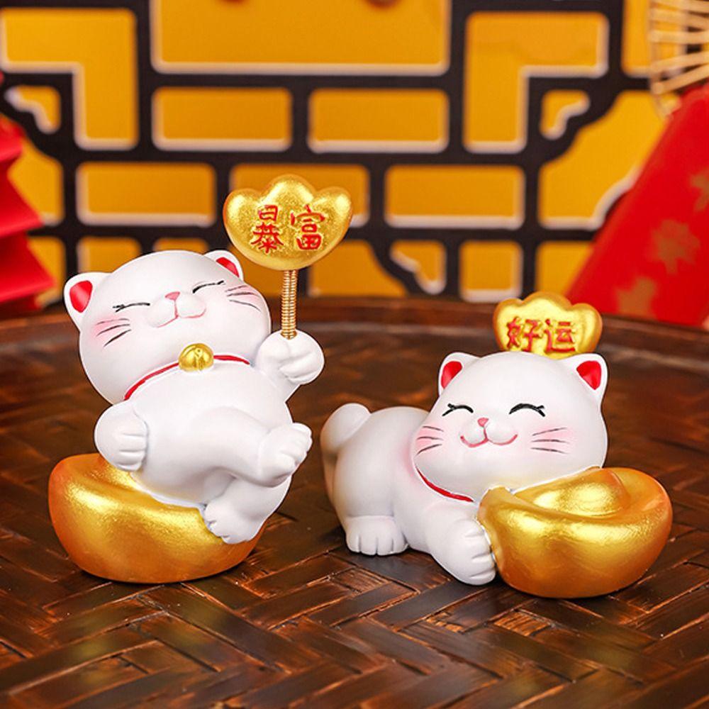 Cute Fortune Kitten Figurine Chinese Style Mini Cat Figurine Car Accessories