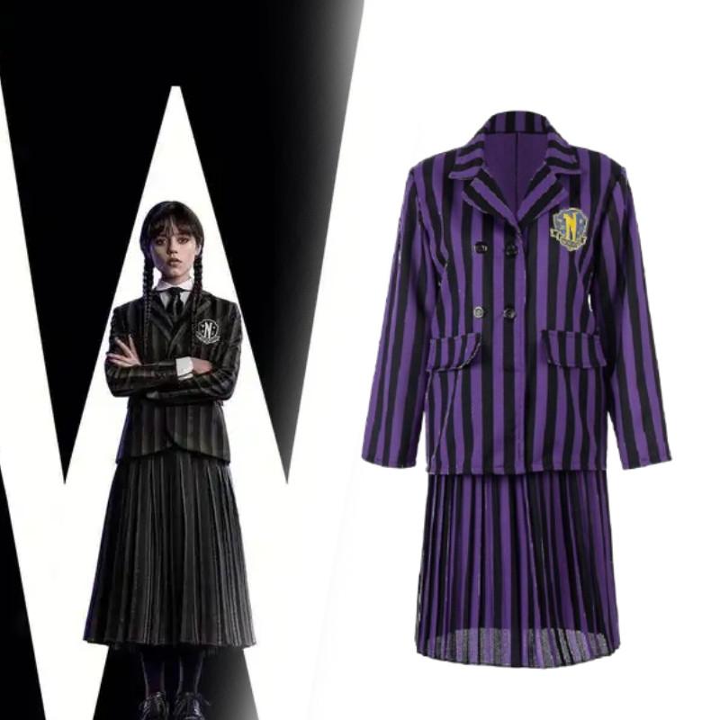 Wednesday Addams Character Cosplay Dress With Polyester Material For Women And Girls
