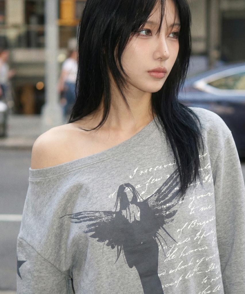 GRAVER [Woman] Take Me One-Shoulder Sweatshirt_Gray
