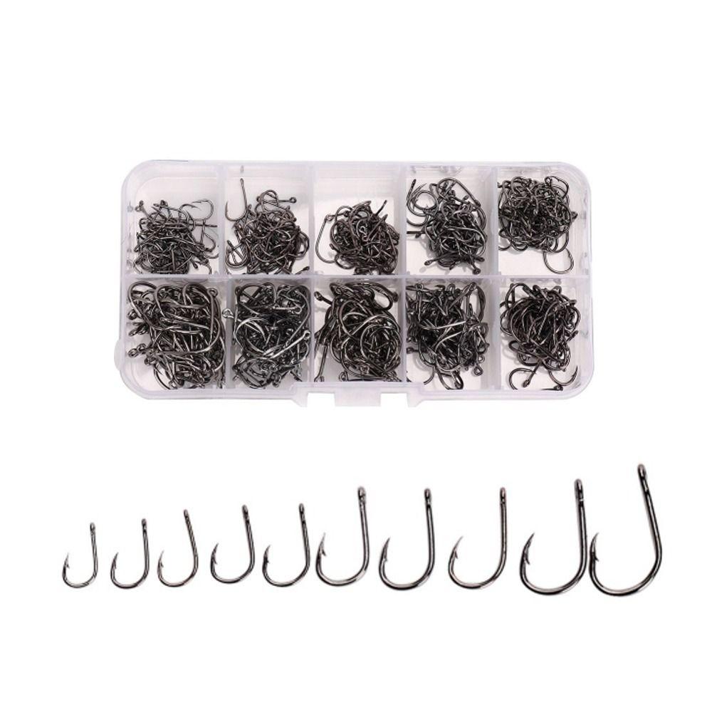 500PCS High Carbon Steel Fishing Hooks Set Sharpened Barb 3#-12# Barbed Fishing Hooks with Holes Black Fishing Hooks