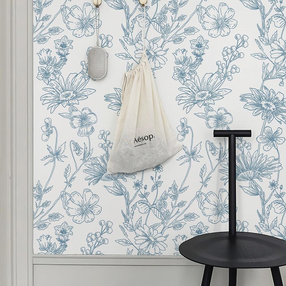 Simple Blue Floral Wallpaper For Bedroom Cute Wall Stickers Self-Adhesive Pvc Waterproof Removable Wallpaper Home Decoration