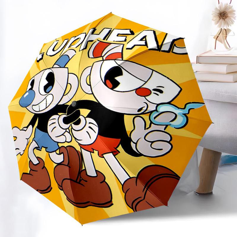 1PC Cuphead Automatic Open/Close, 8-Rib Durable Frame Compact Travel Umbrella for Men & Women S1222090