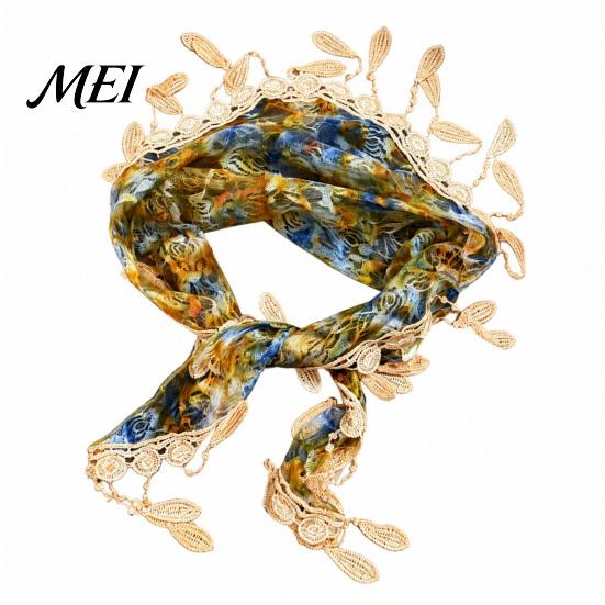 Elegant Tassel Fringe Wrap Women Triangular Shawl Scarf with Tassel, Hollow Lace Retro Oil Outdoor Photography Prop Painting Print, Breathable Fashion