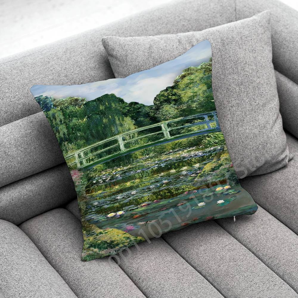 C-Claude Monet Garden Paint Throw Pillow Case For 55x55cm 40x40cm 45x45cm 50x50cm 30x30cm Square Office Pillowship Cover