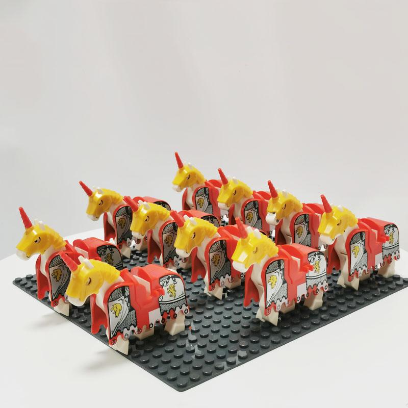 10 Sets Medieval Castle Knight Royal King's Red Dragon Black Warrior Soldier Rider with Horse Building Blocks Toys for Children