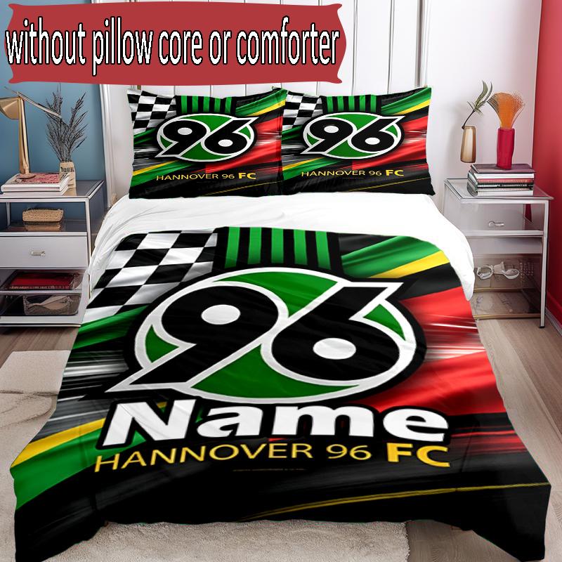 3-teiliges Bettbezug-Set (1 * Bettbezug + 2 * Kissenbezug, ohne Kern), Individuelles Namens-Hannover 96 Fußballmuster Bettwäsche-Set, Heim Schlafzimmer Dekor Geschenk