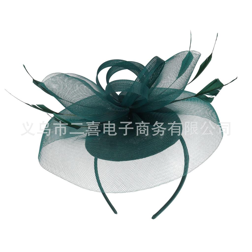 New European and American Bridal Feather Mesh Hair Accessories Hemp Yarn Headgear Retro Fashion Elegant Top Hat