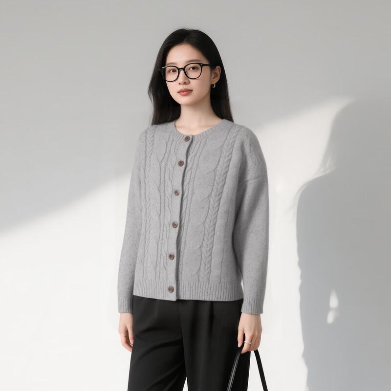 Elva' Island Women's Petite Loose Cable Knit Cardigan