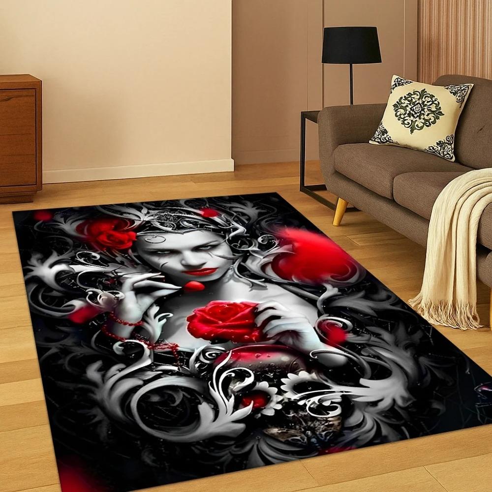 Gothic Skull Face Girl Horror Skull Carpet Rug for Bedroom Living Room Sofa Doormat Home Decor Carpets for Living Room Bedroom