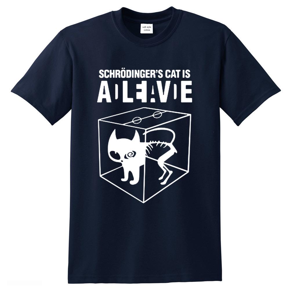 Mens Tshirt Top Quality cotton Schrodingers Cat print men T shirt crew neck casual The Big Bang Theory mens Tshirt geometric S