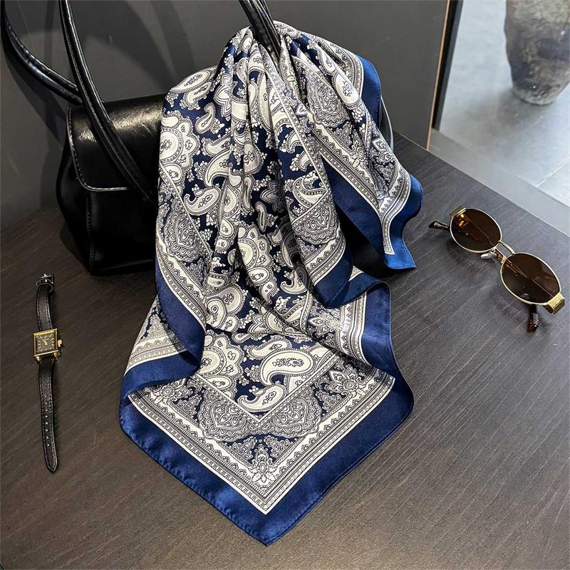 New 100% Real Silk Satin Women Scarf  Flower Printed Foulard Femme Square Head Scarfs Bandana Shawl For Lady Hijab