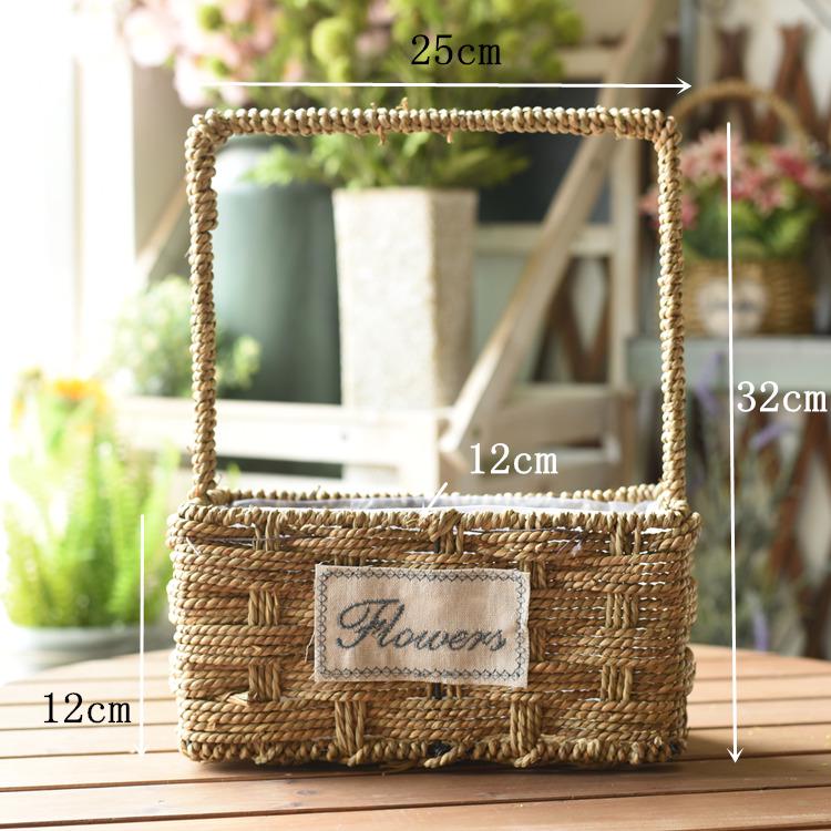 Pastorale Scandinavische Geweven Bloemmand Handtas voor Droogbloemenarrangement en Succulentenpot