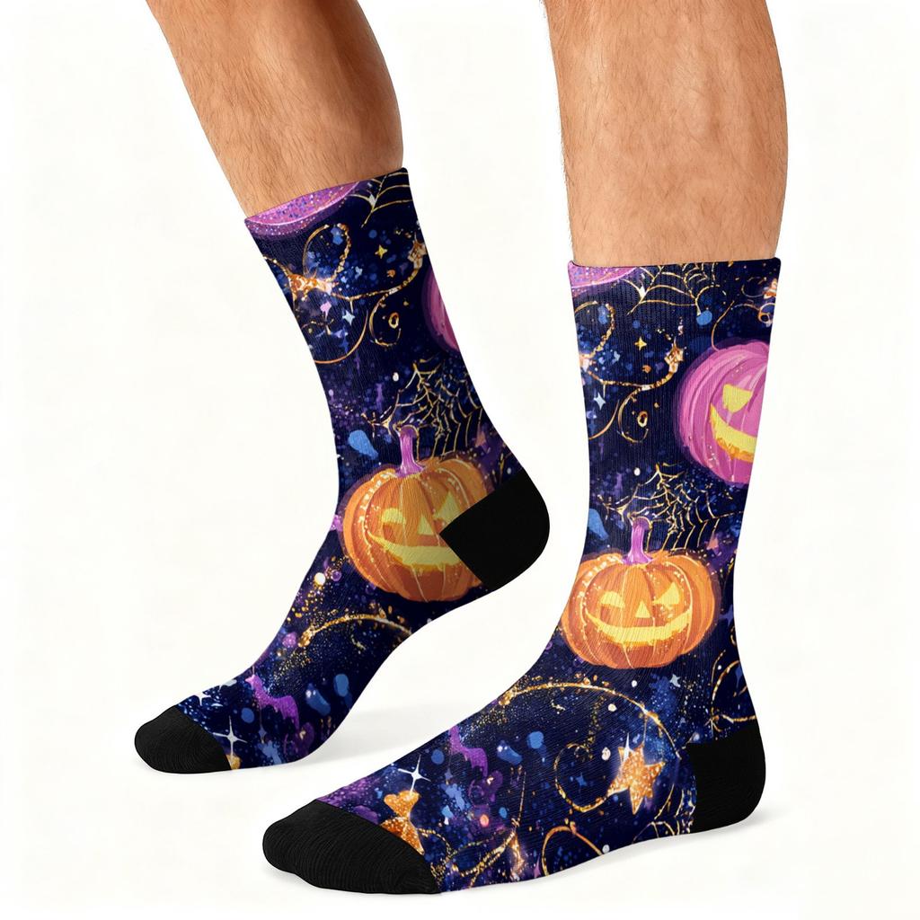 Unisex Breathable Mid-Calf Socks Halloween Print Comfortable Stretchy Crew Socks Suitable for Everyday Wear and Seasonal Use