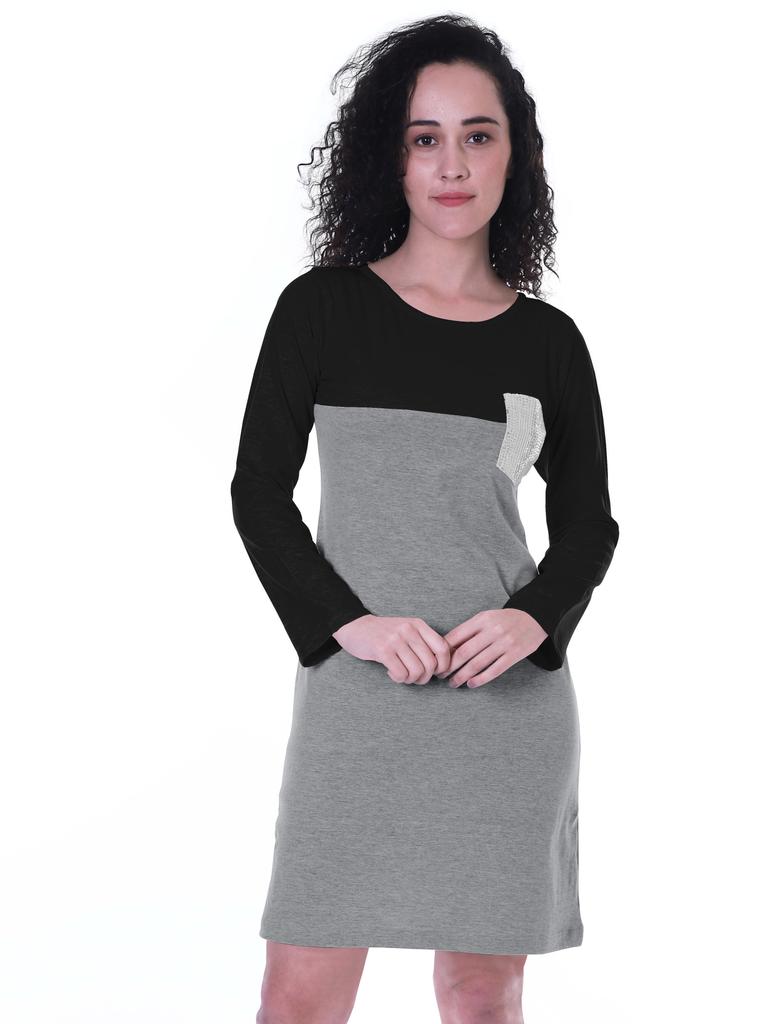 Moomaya Womens T-shirt Dress Full Sleeve Sequin Patch Pocket Summer Dresses