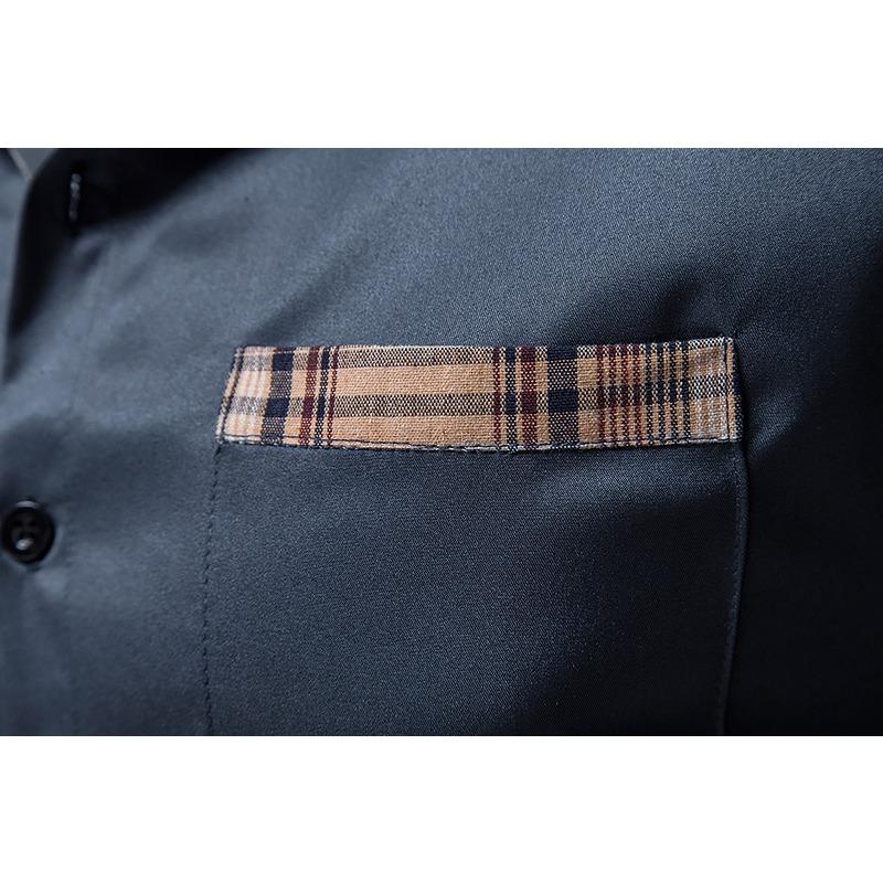 Mens Casual Long Sleeve Plaid Stitching Shirt European Size