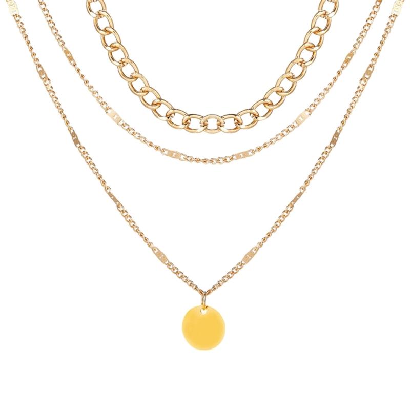 Elegant Multilayer Necklace Round Pendant Necklace Alloy Texture Evening Wear Necklace Statement Necklace for Women Girl