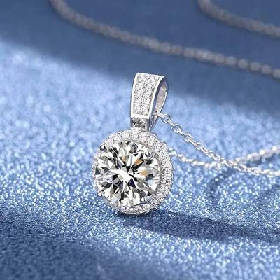 D kolor 2CT 8MM Moissanite naszyjnik dla kobiet klasyczny okrągły krój 100% S925 biżuteria srebrna ślub bezbarwny wisiorek Moissanite