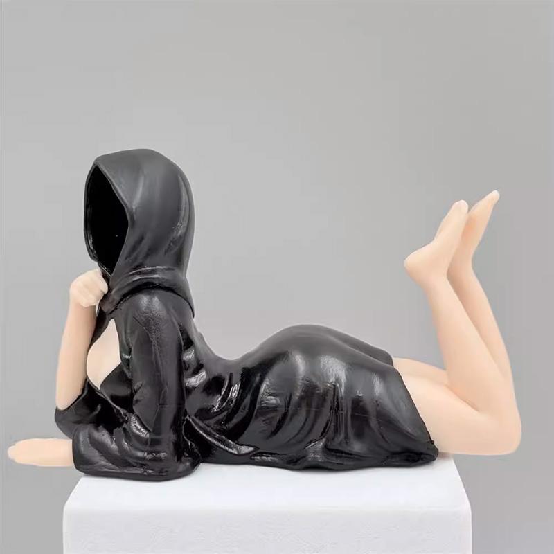 New Christmas Girl Statue Women Sitting Figure Ornaments Mysterious Statue Gothic Death Black Robe Queen Bookshelf Sculpture
