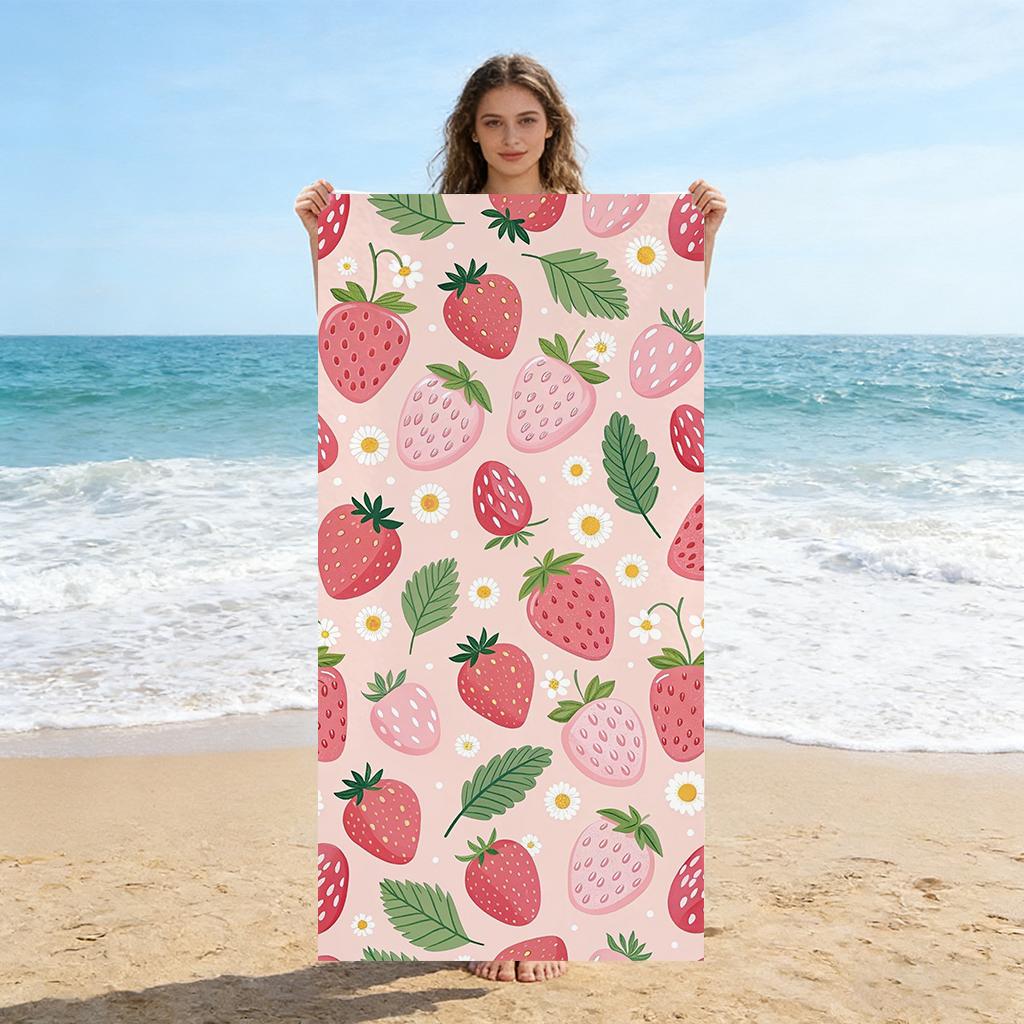 1 Stück Warme Erdbeer-Strandtuch Groß Schnelltrocknendes Handtuch Geeignet für Strand Yoga Pool Fitnessstudio Sporttuch Sommergeschenk für Freunde