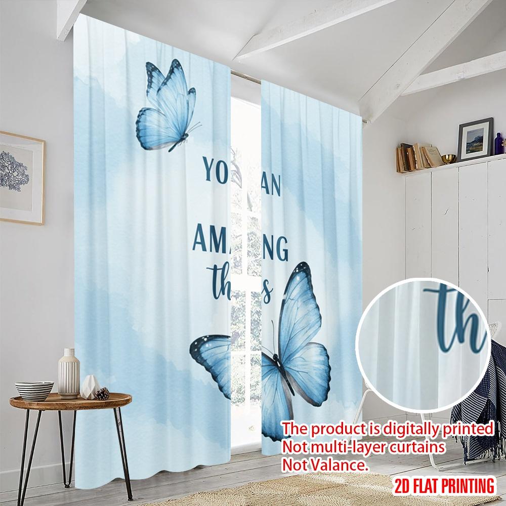 2pcs 2D flat printing Window Curtains Blue Butterfly Amazing Things Fabric Without Electricity Family Party Use for Wall art