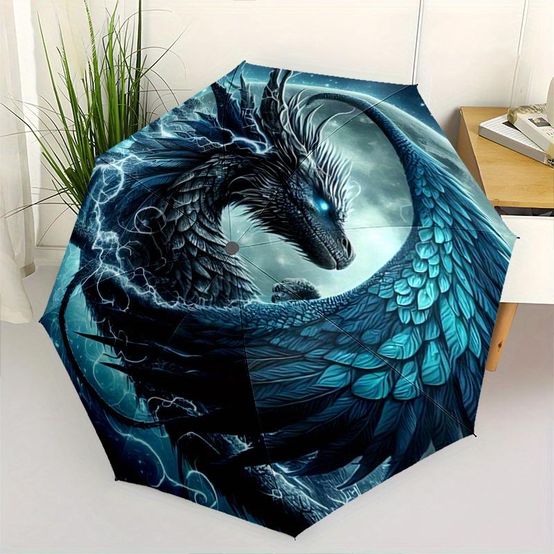 1pc Blue Electric Dragon Durable Cartoon Folding Umbrella,Compact Umbrella for Men and Women, Suitable for Travel or Daily Use.C062