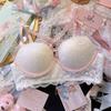 Japanese pure desire to wear lace underwear women's cross dew belt love pendant no steel ring gathering bra cover set