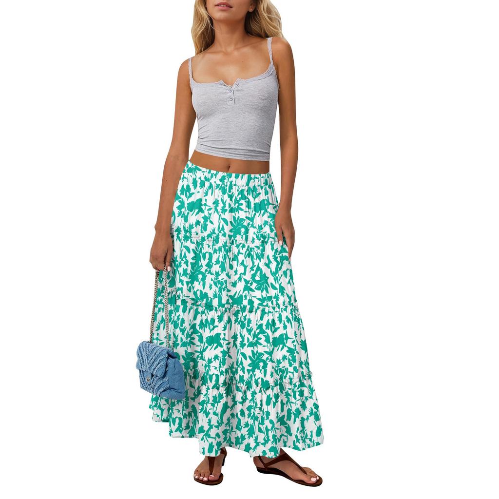 Dámská tištěná elastická pas volný lem dlouhá sukně