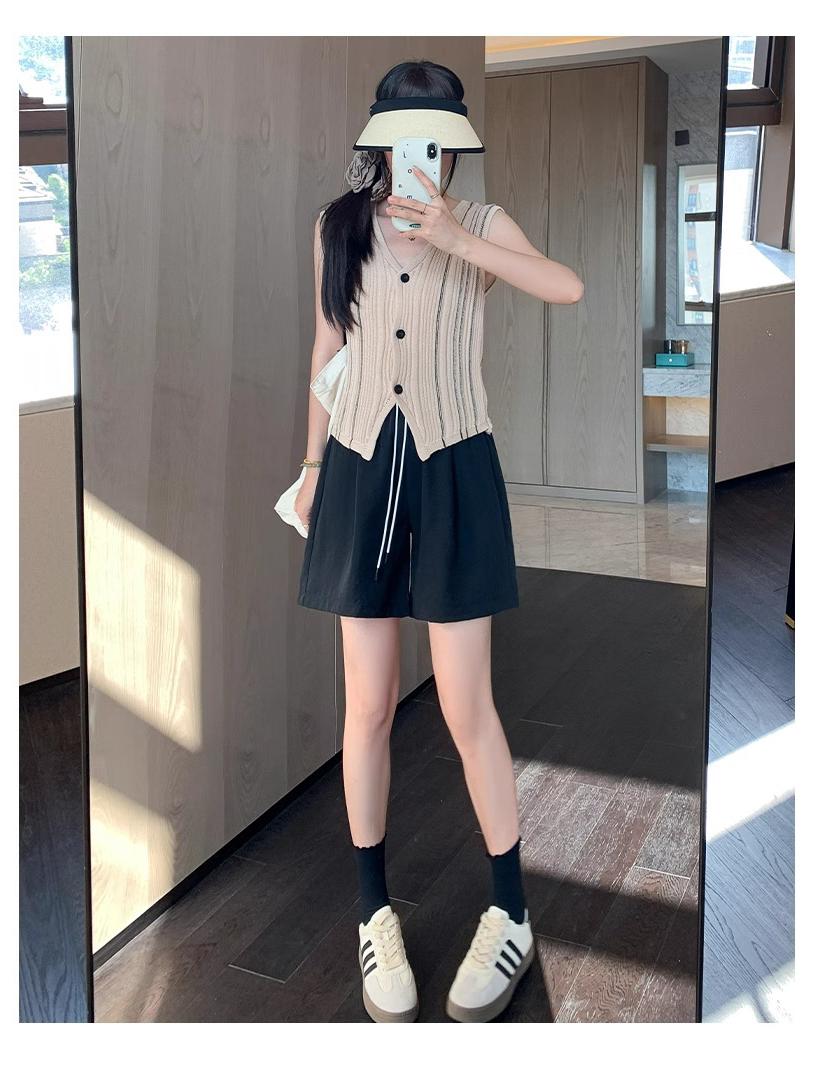 

Летние спортивные шорты с высокой талией для миниатюрных женщин, из ледяного шелка, широкие, стройнящие XL (Recommended 116-125 jin) чёрный