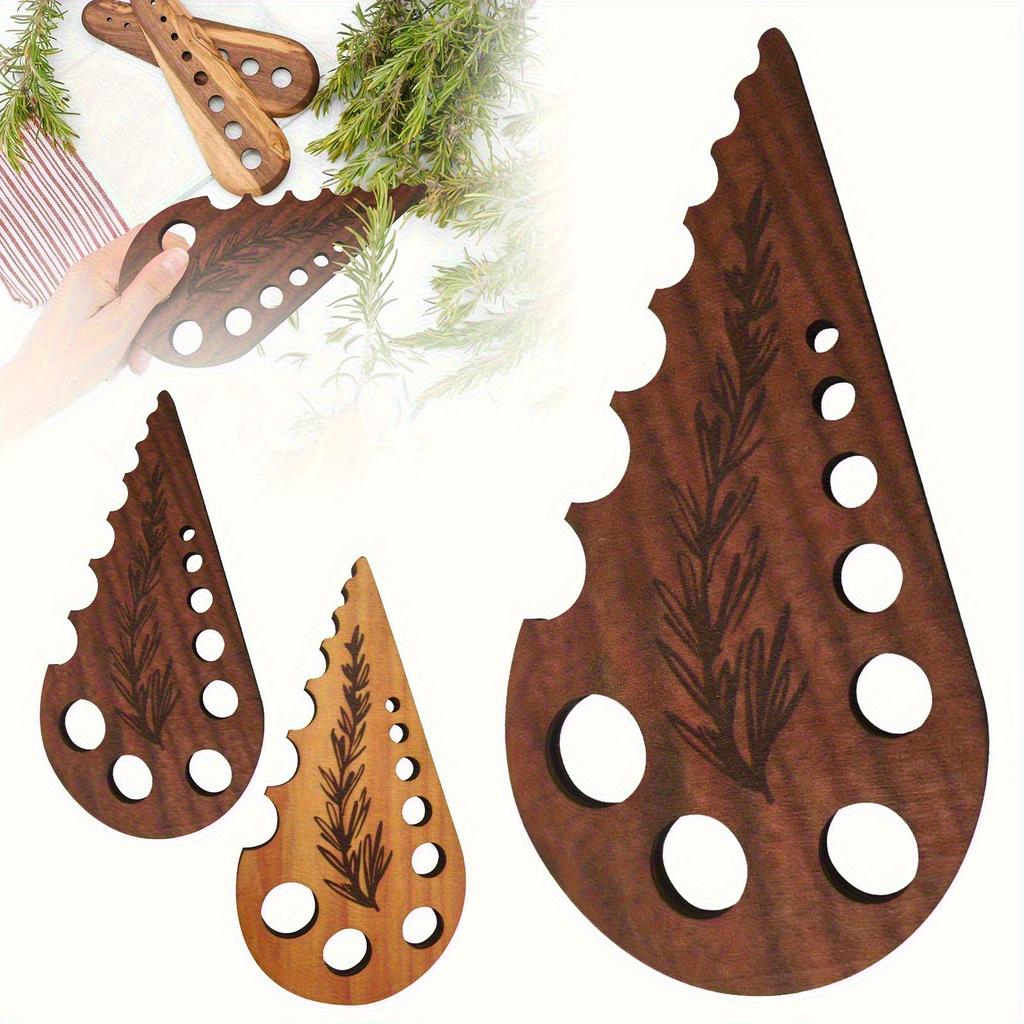 1/2pcs Kitchen Herb Peeler and Stem Remover- Strong Drainage Hole Design, Elegant Black Brown Wooden Appearance 2D Flat