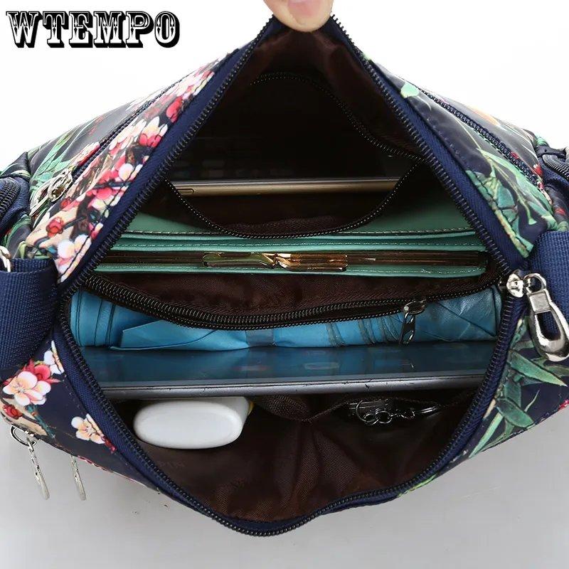 WTEMPO Kvinner Enkel Skulderveske med Blomstertrykk i Landlig Stil Europeisk og Amerikansk Stil Vintage Lettvekts Glidelås Messenger-vesker