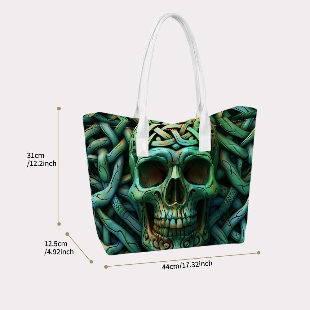 Celtic Knot Green Skull Print Casual Shoulder Tote Bag For Daily Use
