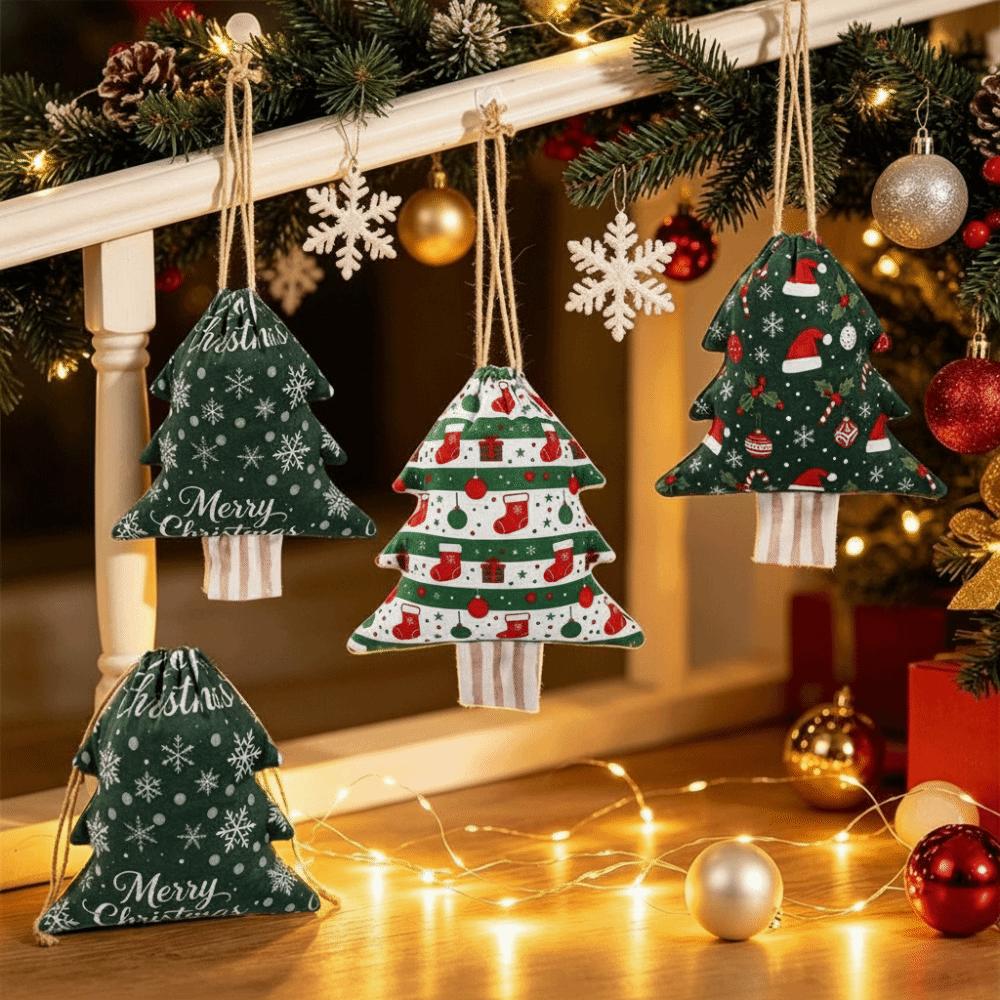 Drawstring Design Christmas Gift Bags Flannel Christmas Tree Shaped Bags Xmas Candy Supplies