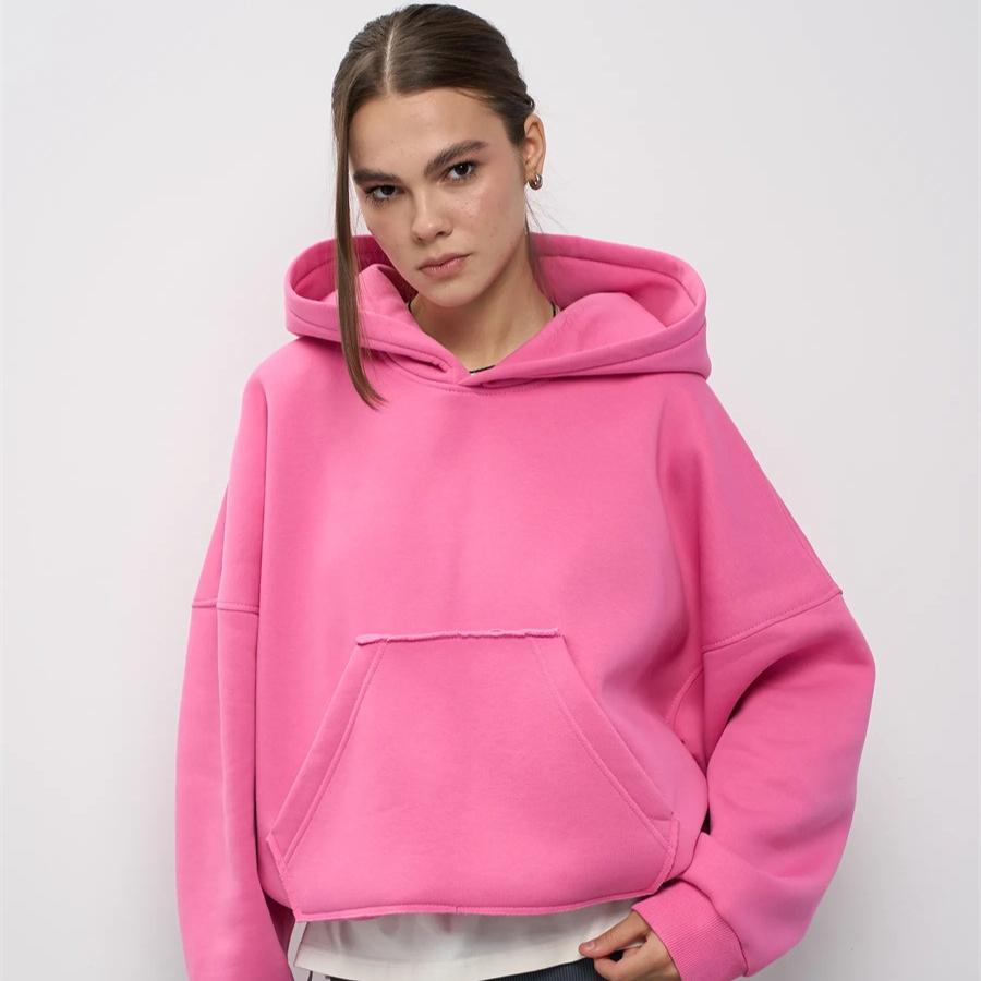 Women's Casual Solid Color Hooded Sweatshirt, European Style, Fitted Waist, Long Sleeves, Short Length, Pullover Style.