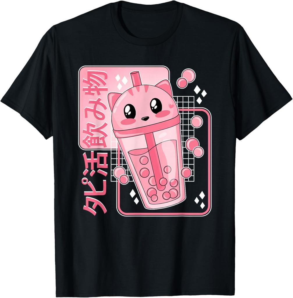 Kawaii Kočka Boba Čajový Nápoj Život Grafické Tričko Japonský Anime Styl Roztomilé Bubble Tea Tričko pro Dívky
