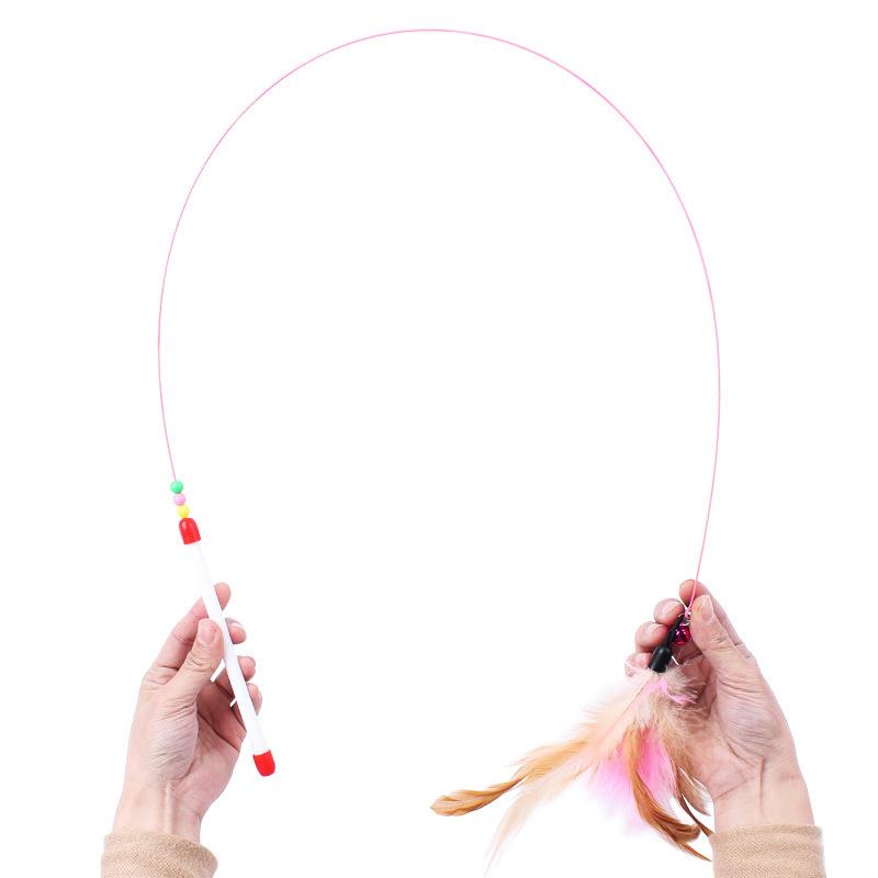 Hot Sale Steel Wire Teasing Cat Stick New Butterfly Colorful Turkey Feathers  Fish Cute Bell Playing Toys Supplies