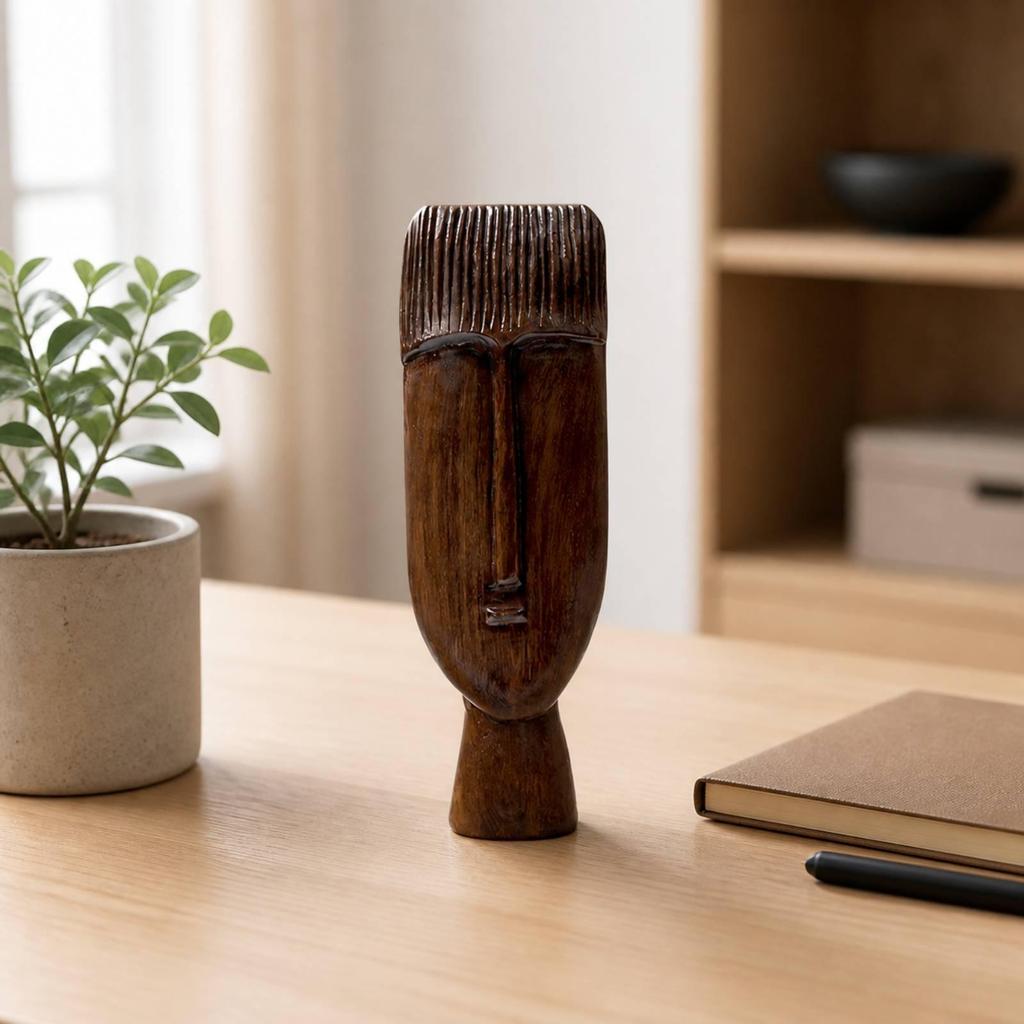 Tall Sculptural Face Figurine Wabi-Sabi Inspired for Display Cabinet Accent