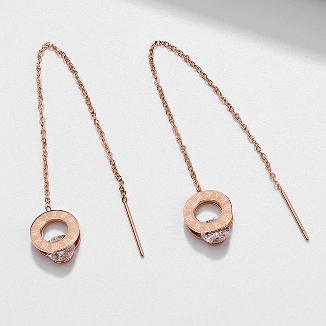 

Элегантные круглые римские цифры с цирконием, серьги-капли для женщин, длинная цепочка с кисточками из нержавеющей стали, ювелирные изделия, аксессуары в подарок