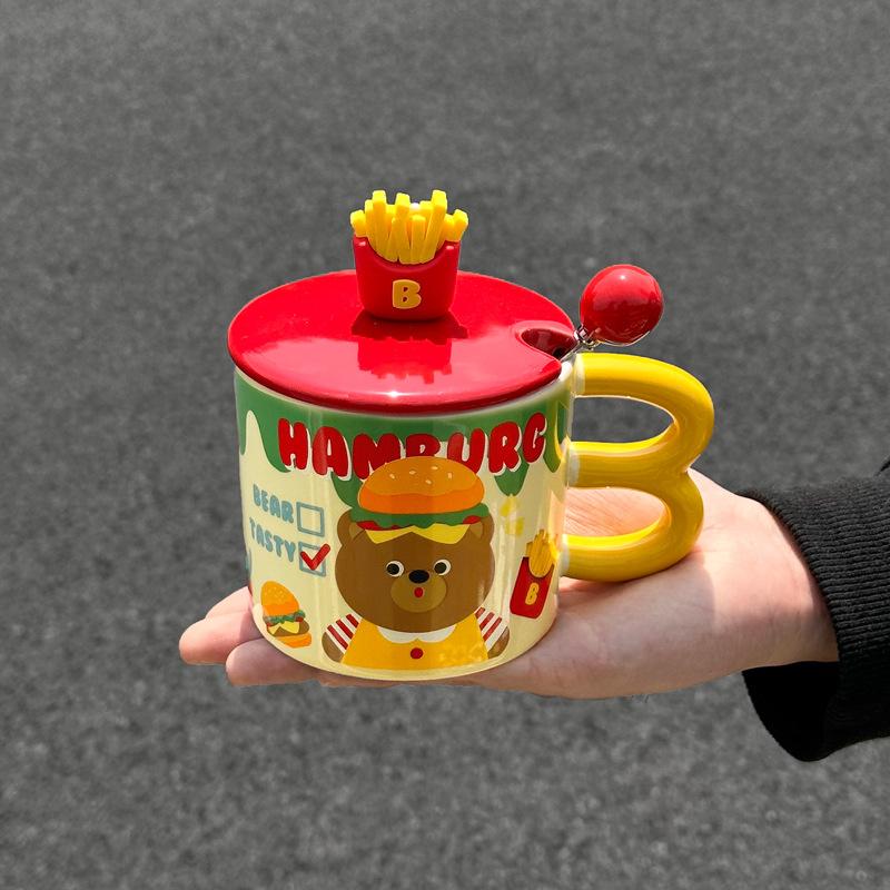 Ins wind fries Bär Keramiktasse mit Deckel für Freundinnen und Mädchen Geburtstagsgeschenk praktische Tasse Souvenir