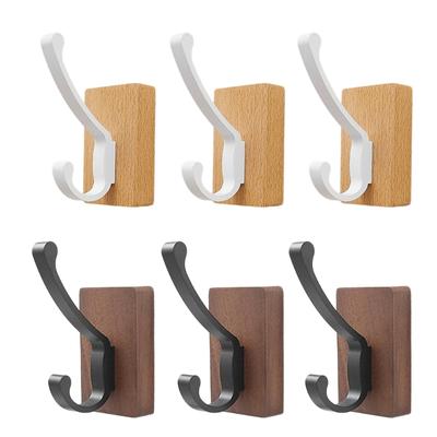 Space Saving Adhesive Hook for Bathroom Door Back Made of Natural Walnuts Wood Drillless Installation for Hanging Items